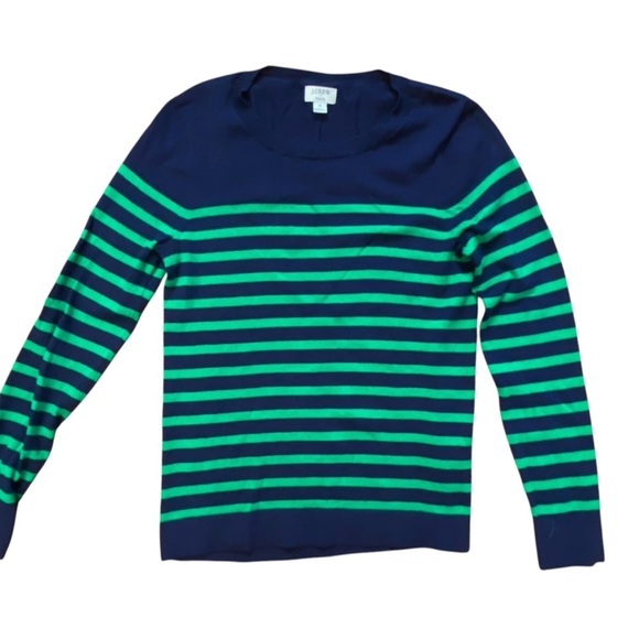 J. Crew Women’s Teddie Sweater Size S Navy Green Stripes Long Sleeve Lightweight - Picture 5 of 8